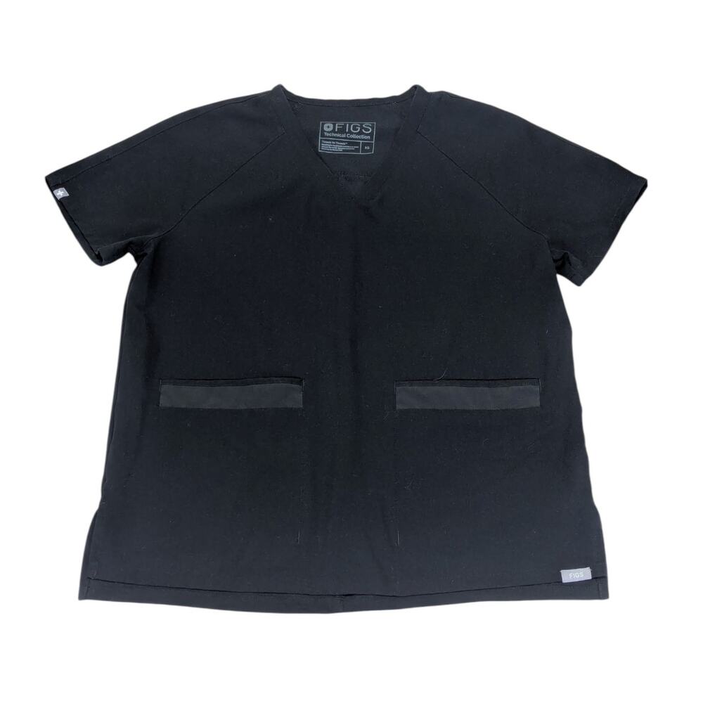 Figs Casma Scrub Uniform Top Short Sleeve Black XS V-Neck with Pocket